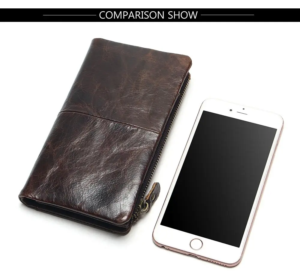 The 2018 New First Layer Of Real Leather Men's Oil Wax Retro High-Capacity Multi-Card Bit Long Wallet Clutch Men Genuine 26