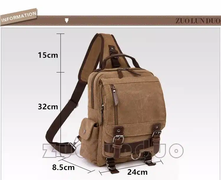 Tourya Canvas Crossbody Bags for Men Women Retro Leather Military Messenger Chest Bag Shoulder Sling Bag Large Capacity Handbag 3