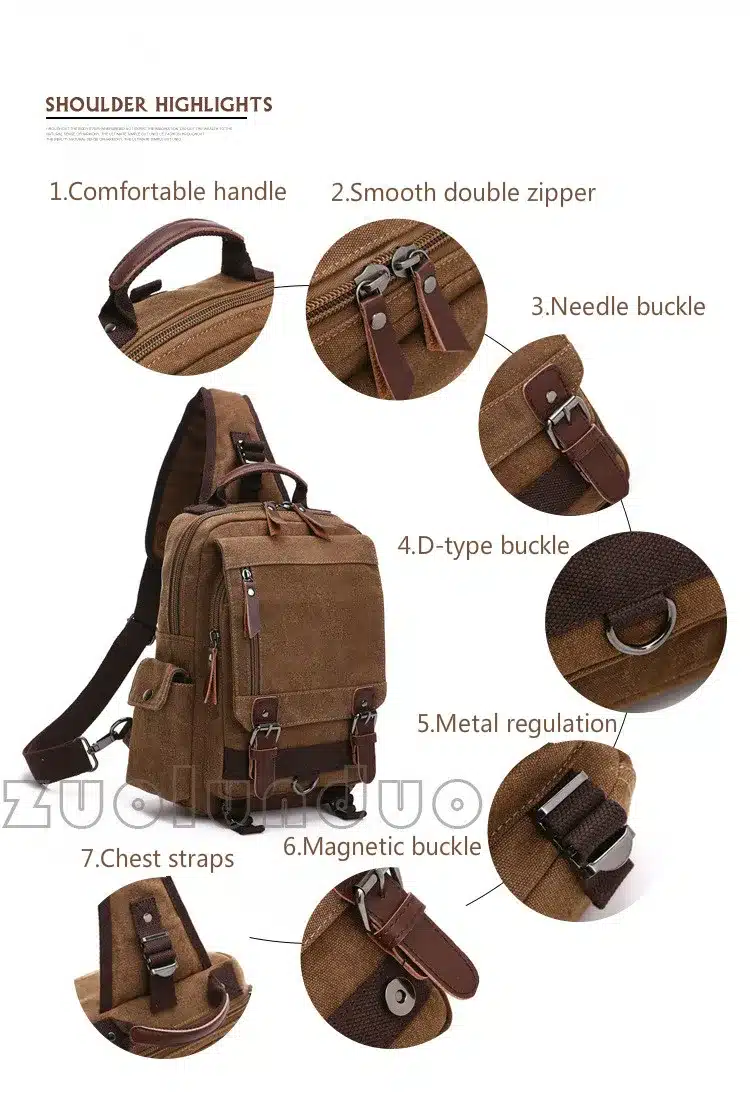 Tourya Canvas Crossbody Bags for Men Women Retro Leather Military Messenger Chest Bag Shoulder Sling Bag Large Capacity Handbag 6