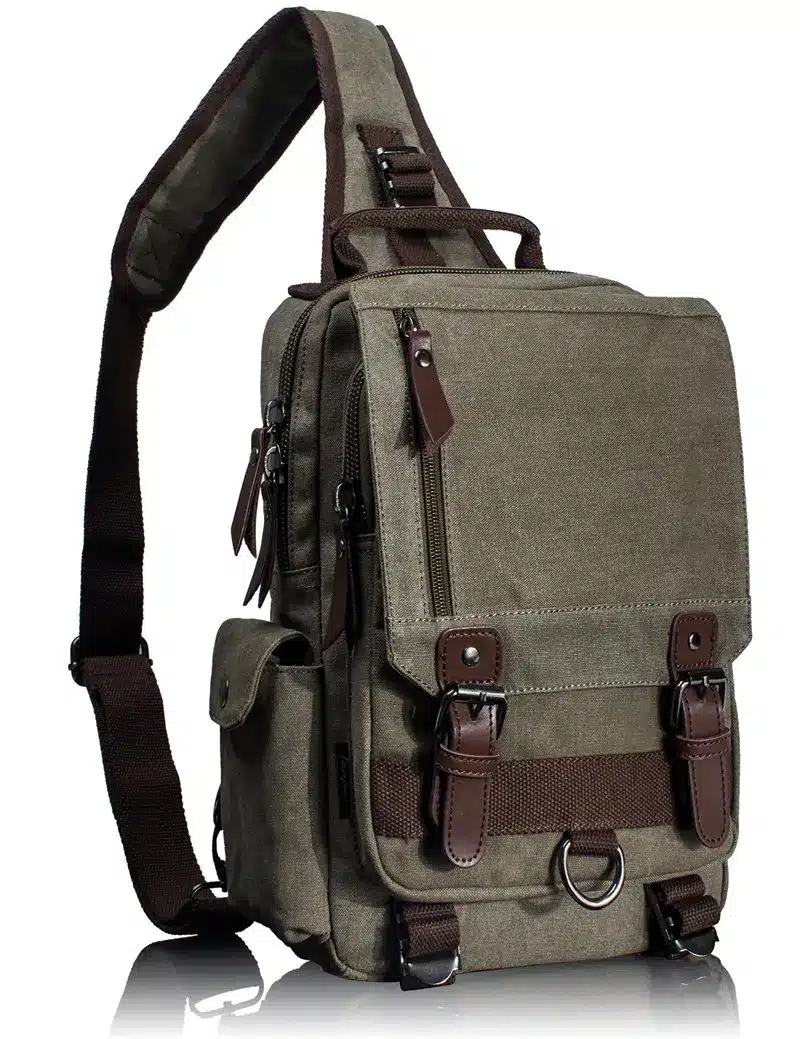 Tourya Canvas Crossbody Bags for Men Women Retro Leather Military Messenger Chest Bag Shoulder Sling Bag Large Capacity Handbag 12