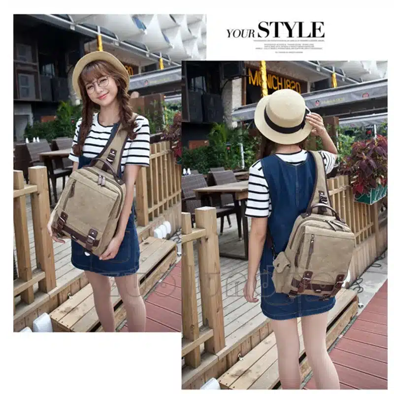 Tourya Canvas Crossbody Bags for Men Women Retro Leather Military Messenger Chest Bag Shoulder Sling Bag Large Capacity Handbag 23