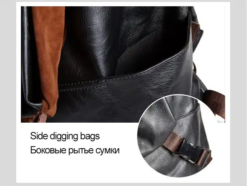 2017 Fashion Men Backpack PU Leather Backpack Male Laptop Backpack Leather Bag Black Teenager School Mochila Travel Backpack 22