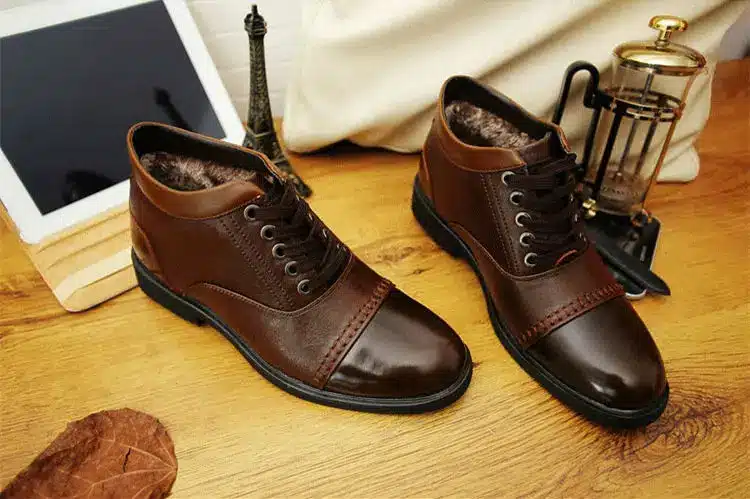 Big Size 11 12 13 EUR Size 46 47 48 Vintage Mens Winter Leather Lace up Mid Calf Martin Ankle Boots Snow Fur Chukka Shoes 10