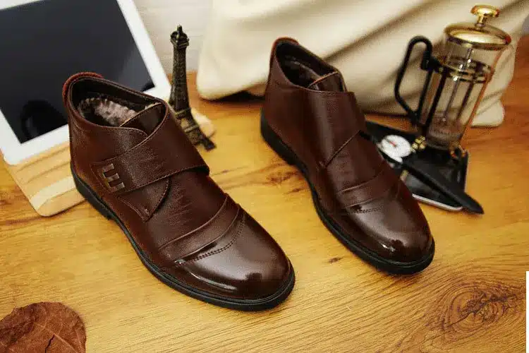 Big Size 11 12 13 EUR Size 46 47 48 Vintage Mens Winter Leather Lace up Mid Calf Martin Ankle Boots Snow Fur Chukka Shoes 18