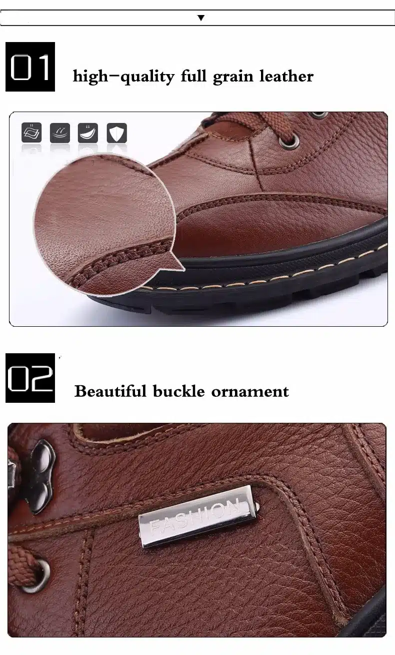 Full Grain leather Men Boots Plus Size New style Handmade Warm Men Winter Shoes Lace-Up Outdoor Winter Boots 15