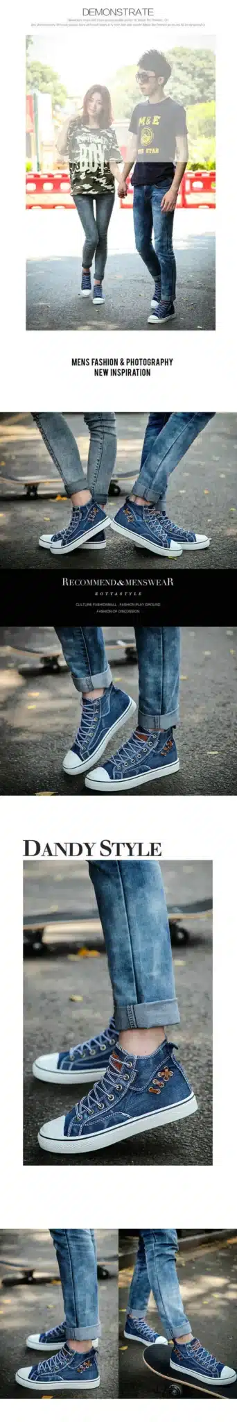Men Canvas Shoes Fashion High top Men's Breathable Canvas Lace up Vulcanize Shoes 24