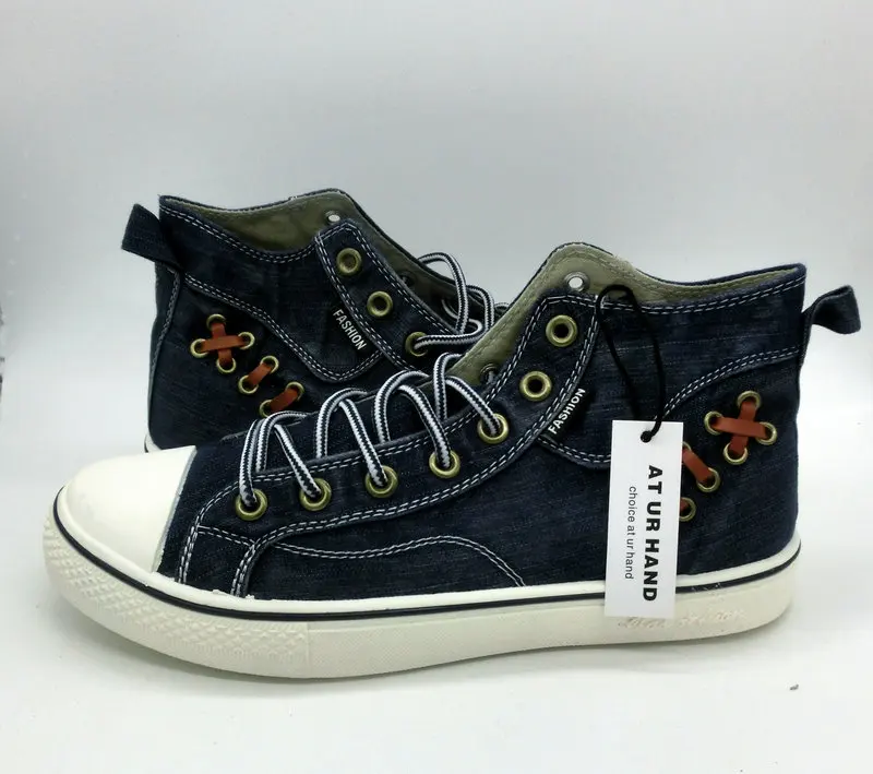 Men Canvas Shoes Fashion High top Men's Breathable Canvas Lace up Vulcanize Shoes 27