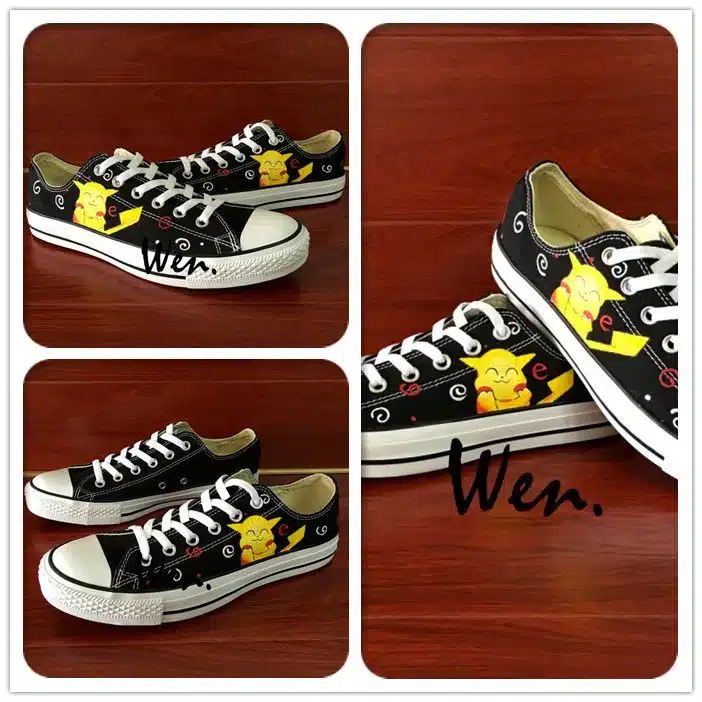 Wen Anime Shoes Hand Painted Shoes Custom Design Pokemon Pikachu Low Top Canvas Shoes for Men Women's Christmas Birthday Gifts 13