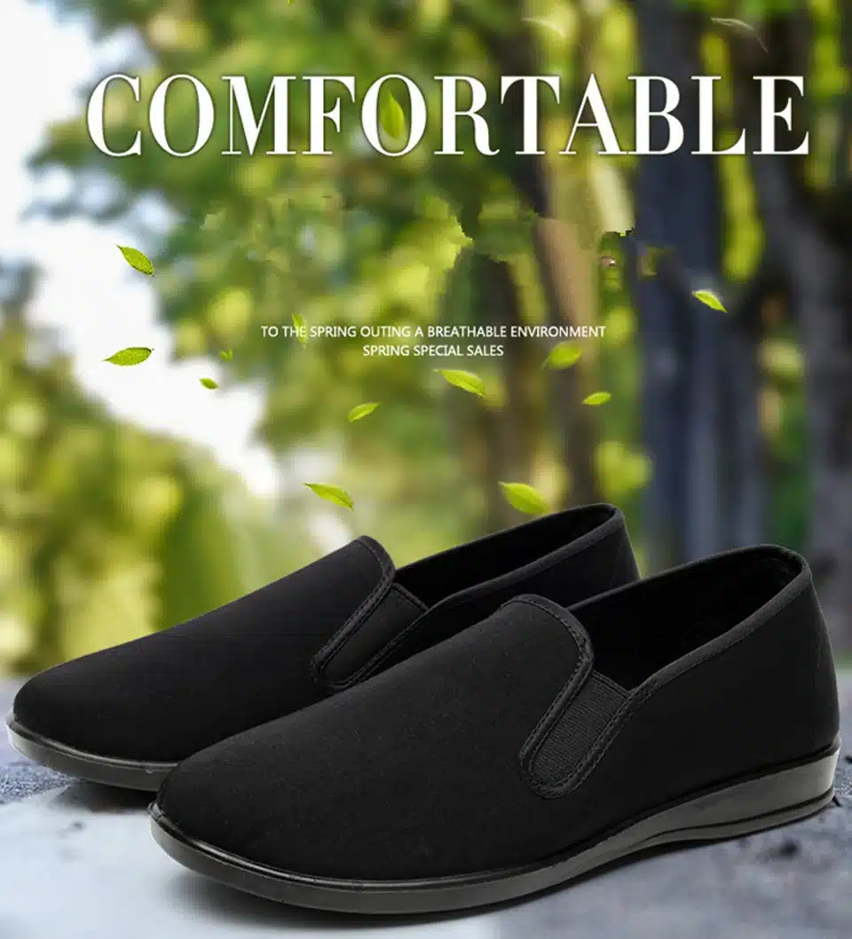 Chinese Kung Fu Shoes Bruce Lee Style Handmade Beijing Cloth Shoes Flats Men's Black Boat Shoe Breathable Father Casual Shoes 15