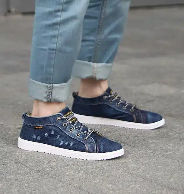 Tangnest Man Flats Broken-Hole Denim Casual Shoes Men Classic Vintage Canvas Shoes Men Fashion Lace Up Summer High Shoe XMF518 10