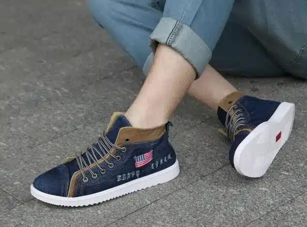 Tangnest Man Flats Broken-Hole Denim Casual Shoes Men Classic Vintage Canvas Shoes Men Fashion Lace Up Summer High Shoe XMF518 13