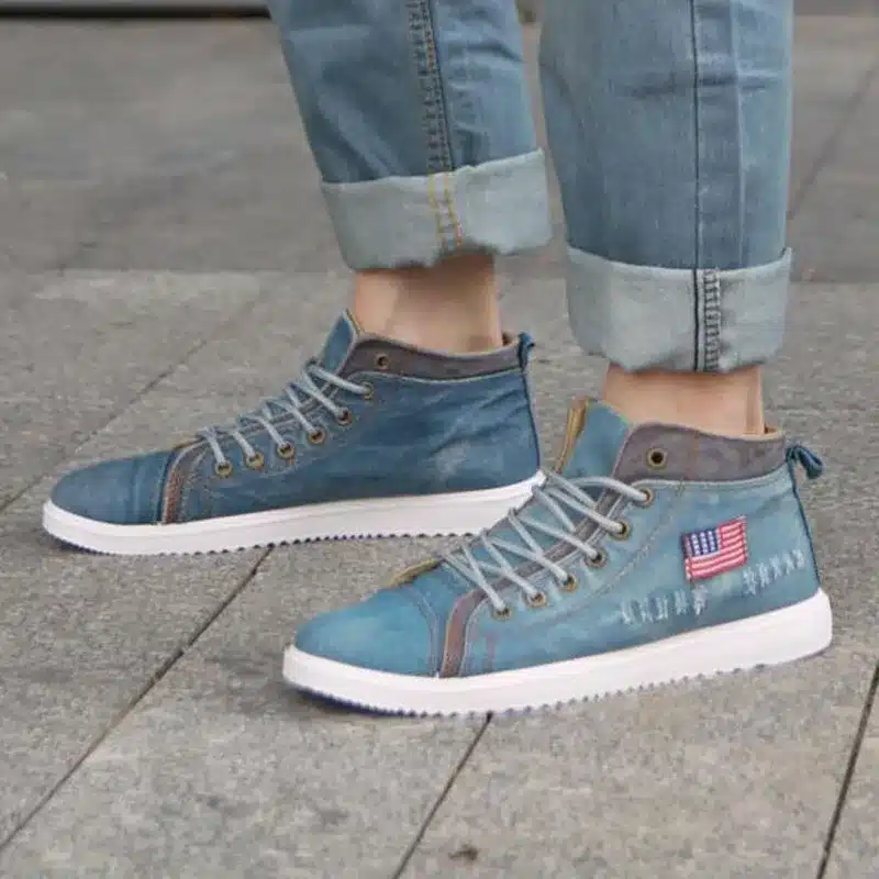 Tangnest Man Flats Broken-Hole Denim Casual Shoes Men Classic Vintage Canvas Shoes Men Fashion Lace Up Summer High Shoe XMF518 14
