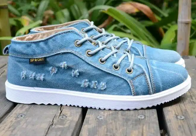 Tangnest Man Flats Broken-Hole Denim Casual Shoes Men Classic Vintage Canvas Shoes Men Fashion Lace Up Summer High Shoe XMF518 17