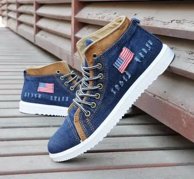 Tangnest Man Flats Broken-Hole Denim Casual Shoes Men Classic Vintage Canvas Shoes Men Fashion Lace Up Summer High Shoe XMF518 19