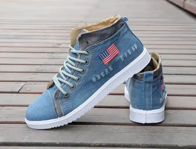 Tangnest Man Flats Broken-Hole Denim Casual Shoes Men Classic Vintage Canvas Shoes Men Fashion Lace Up Summer High Shoe XMF518 20