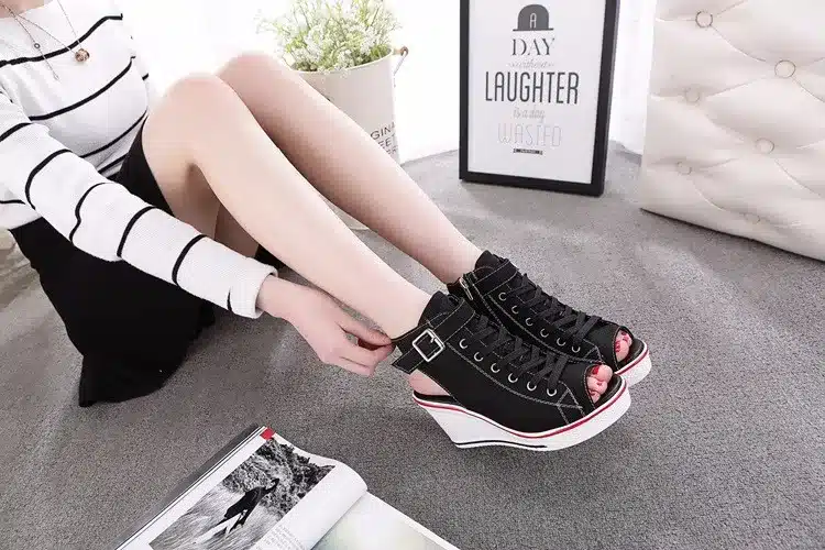New Summer Wedges Canvas Shoes Woman Platform Sandals Ladies Open Toe Breathable Shoe Women Casual Shoes Platform Wedge Sandals 7