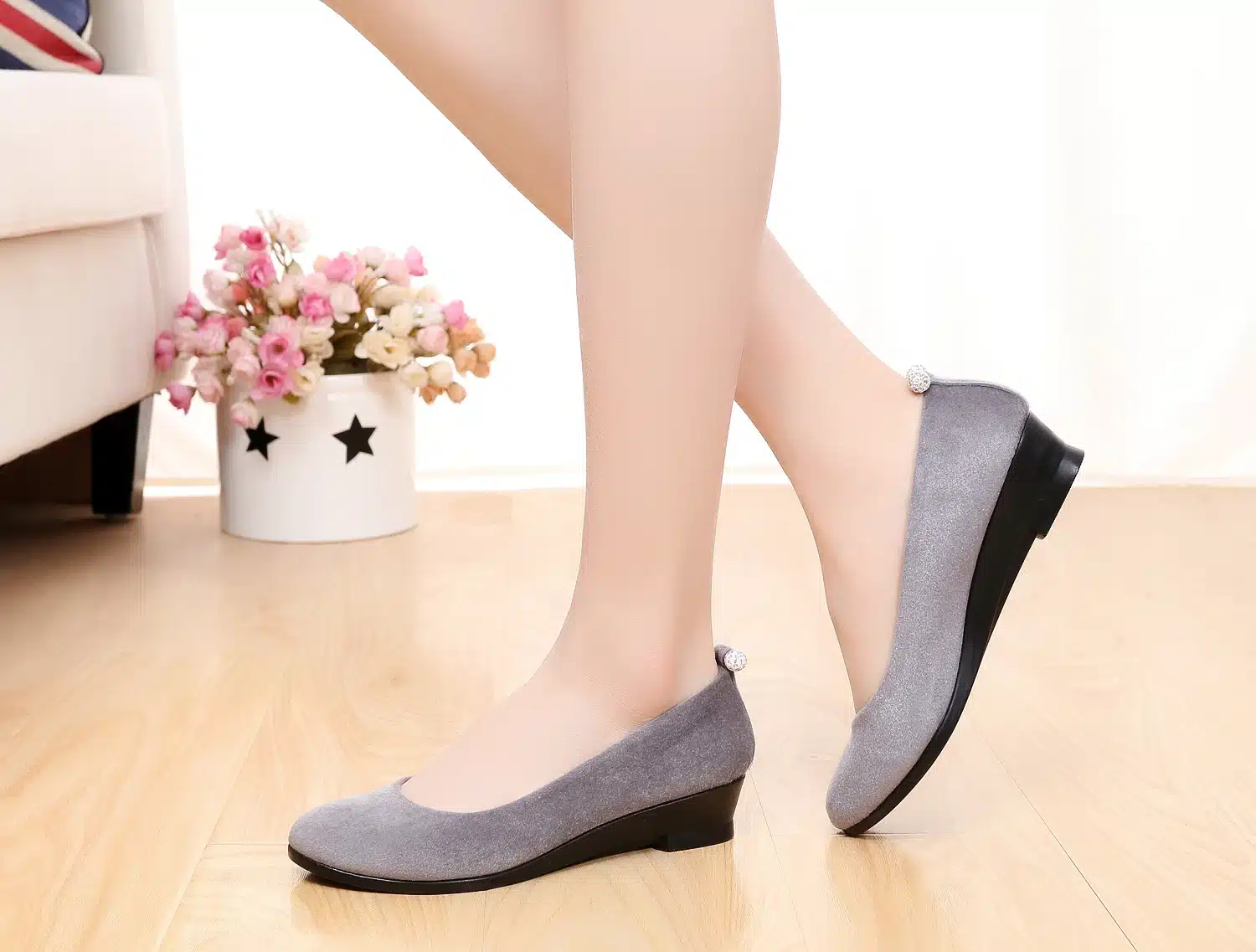 Women Ballet Shoes Women Wedges Shoes for Work Cloth Sweet Loafers Slip On Women's Pregnant Wedges Shoes Oversize Boat Shoes 12