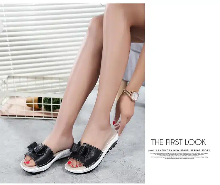2017 New Women's Sandals Cow Leather Women Flats Shoes Platform Wedges Female Slides Beach Flip Flops Summer Shoe Lady 35-42 28