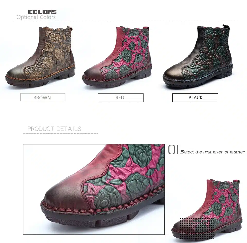 Tastabo Folk Style Martin Boots Genuine Leather Ankle Shoes Vintage Mom Women Shoes Retro Handmade Boots For Women 14