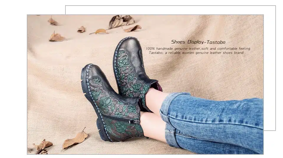 Tastabo Folk Style Martin Boots Genuine Leather Ankle Shoes Vintage Mom Women Shoes Retro Handmade Boots For Women 23