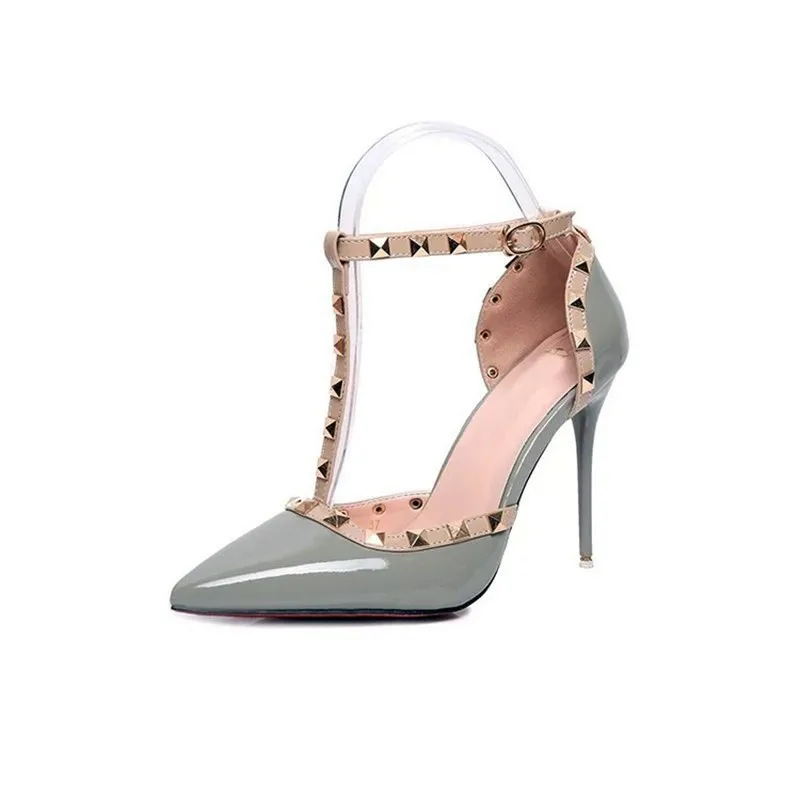 HOT Pumps 2017 Women's shoes Summer style fashion female sandals rivet Metal decoration pu leather style women high heels 4