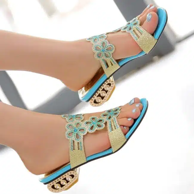 High Quality! Plus Big Size 32-43 Green Apricot Blue Rhinestone Fashion Girls Female Lady Women Summer Sandals Slippers L339 5