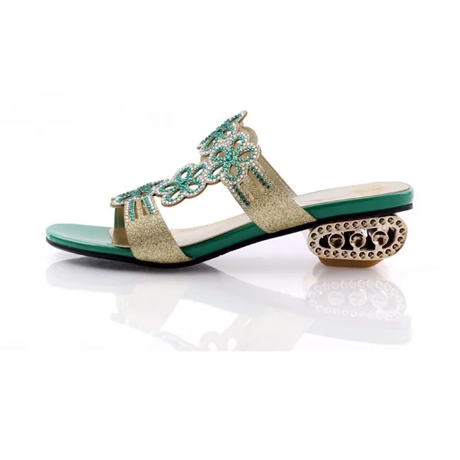 High Quality! Plus Big Size 32-43 Green Apricot Blue Rhinestone Fashion Girls Female Lady Women Summer Sandals Slippers L339 6