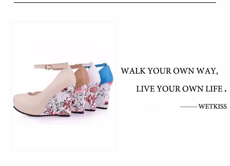 WETKISS Fashion Ankle Strap High Wedges Platform Pumps For Women Casual Elegant Flower Print Wedges Platform Shoes mary jane 11
