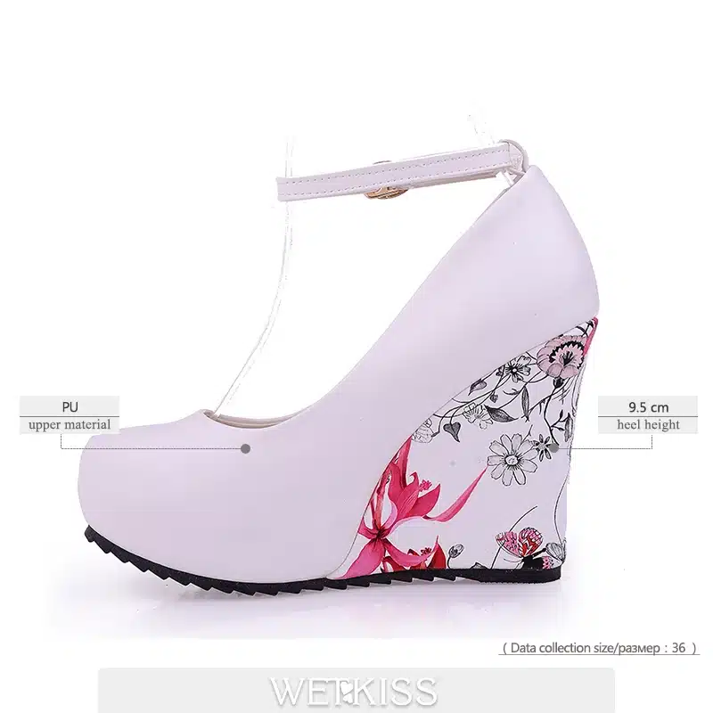 WETKISS Fashion Ankle Strap High Wedges Platform Pumps For Women Casual Elegant Flower Print Wedges Platform Shoes mary jane 12