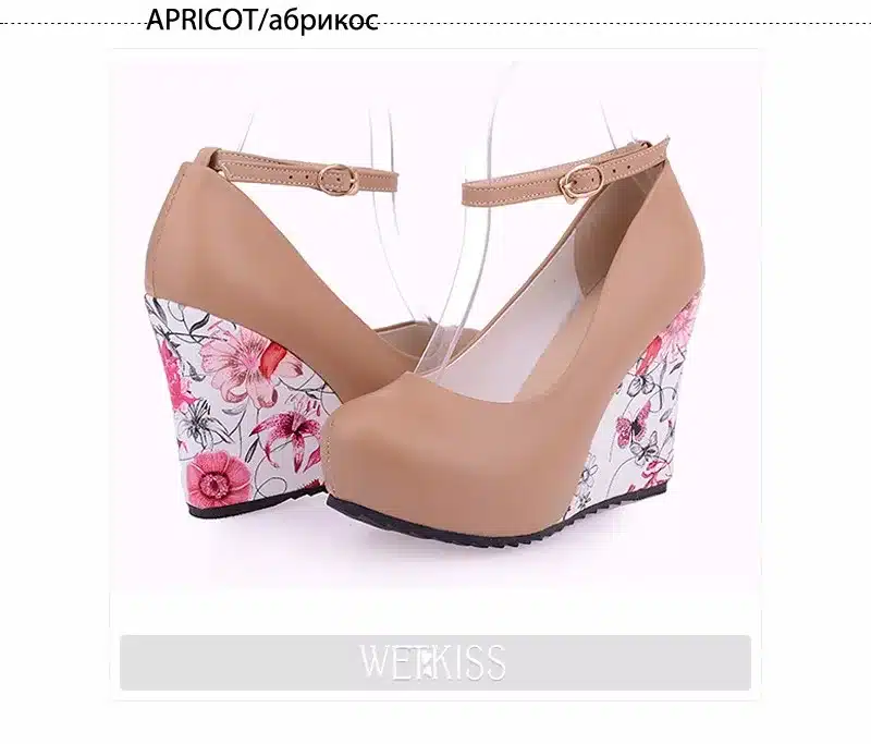 WETKISS Fashion Ankle Strap High Wedges Platform Pumps For Women Casual Elegant Flower Print Wedges Platform Shoes mary jane 17