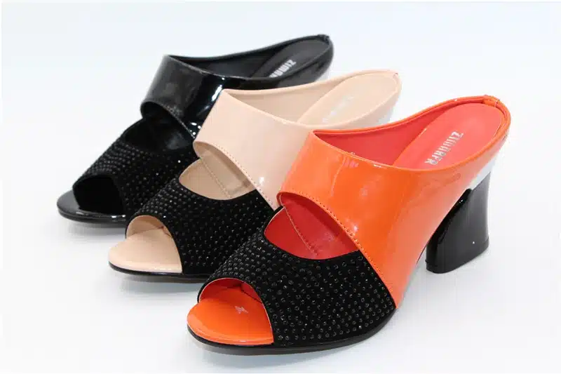 ZIMNAFR brand 2017 hot sale women genuine leather slippers rhinestone thick high-heeled sandals open toe plus szie 34-42 2