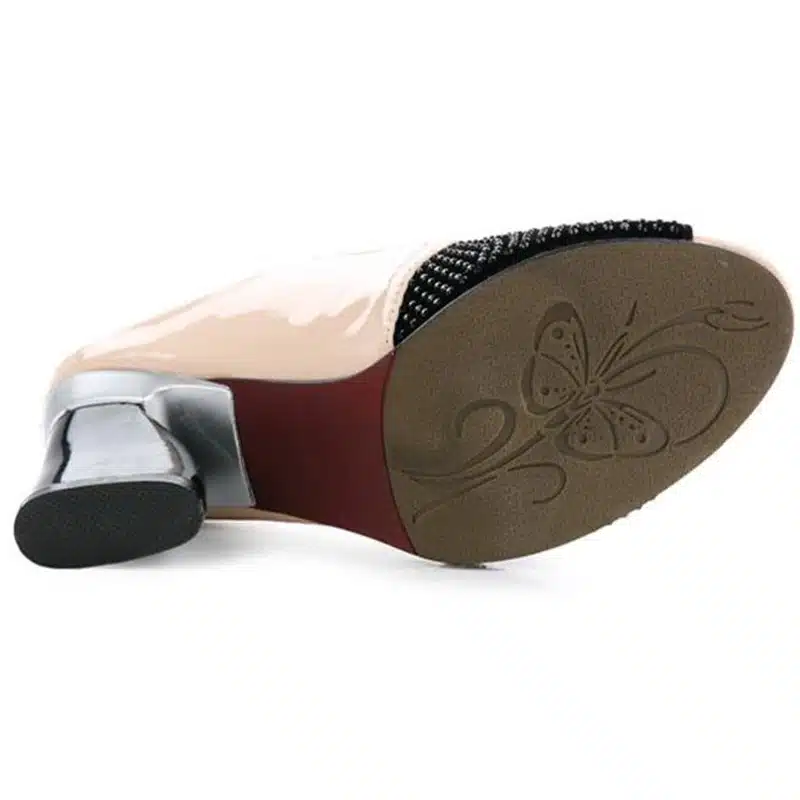 ZIMNAFR brand 2017 hot sale women genuine leather slippers rhinestone thick high-heeled sandals open toe plus szie 34-42 10