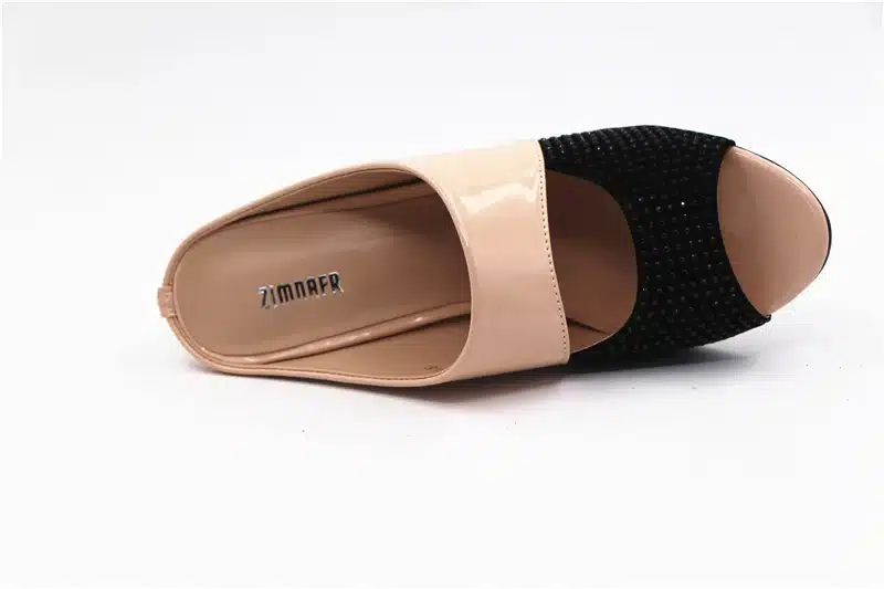 ZIMNAFR brand 2017 hot sale women genuine leather slippers rhinestone thick high-heeled sandals open toe plus szie 34-42 14