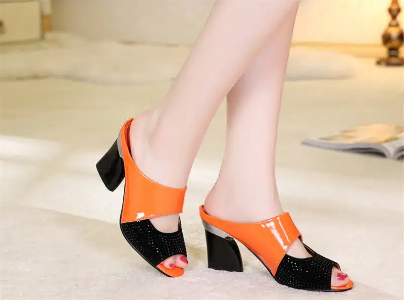 ZIMNAFR brand 2017 hot sale women genuine leather slippers rhinestone thick high-heeled sandals open toe plus szie 34-42 21