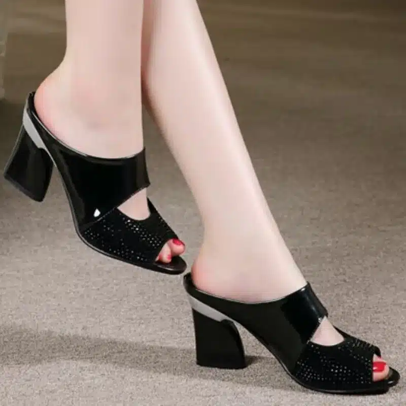 ZIMNAFR brand 2017 hot sale women genuine leather slippers rhinestone thick high-heeled sandals open toe plus szie 34-42 27