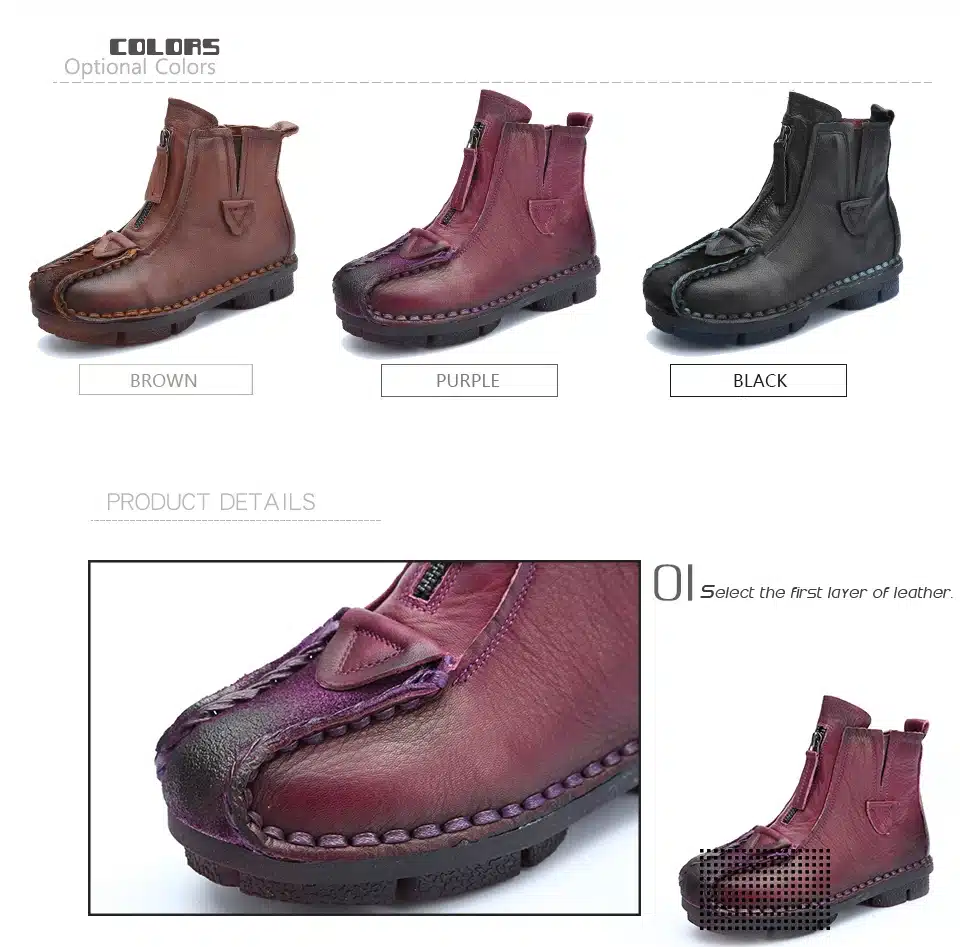 Tastabo Genuine Leather Ankle Boots Velvet Handmade Lady soft Flat shoes comfortable Casual Moccasins Women's shoes 15