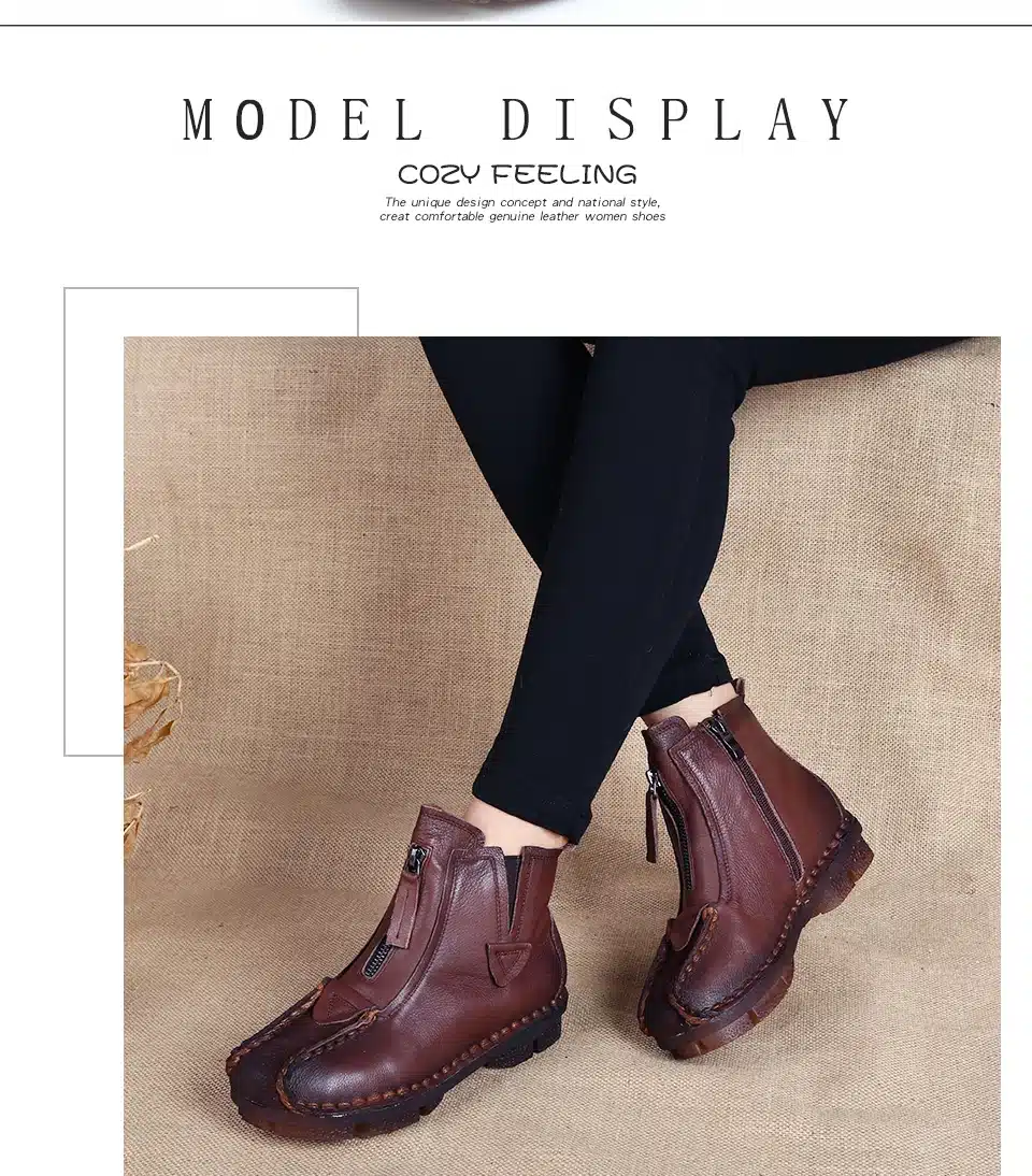 Tastabo Genuine Leather Ankle Boots Velvet Handmade Lady soft Flat shoes comfortable Casual Moccasins Women's shoes 22