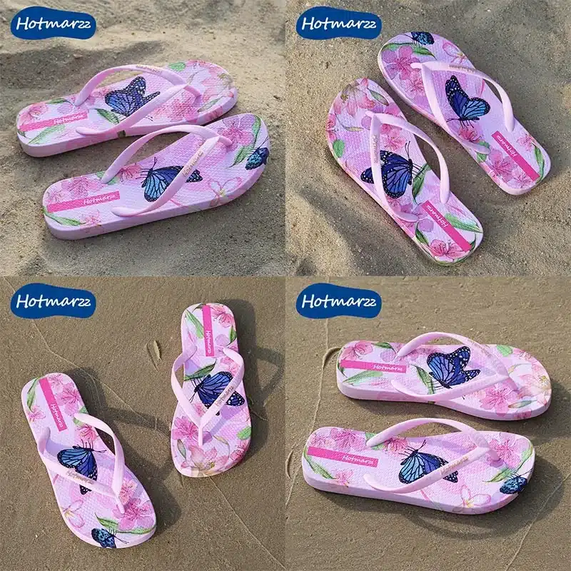 Hotmarzz Women Beach Flip Flops Butterfly Floral 2018 Summer Fashion Slippers Ladies Comfy House Shoes Woman Home Flat Sandals 23
