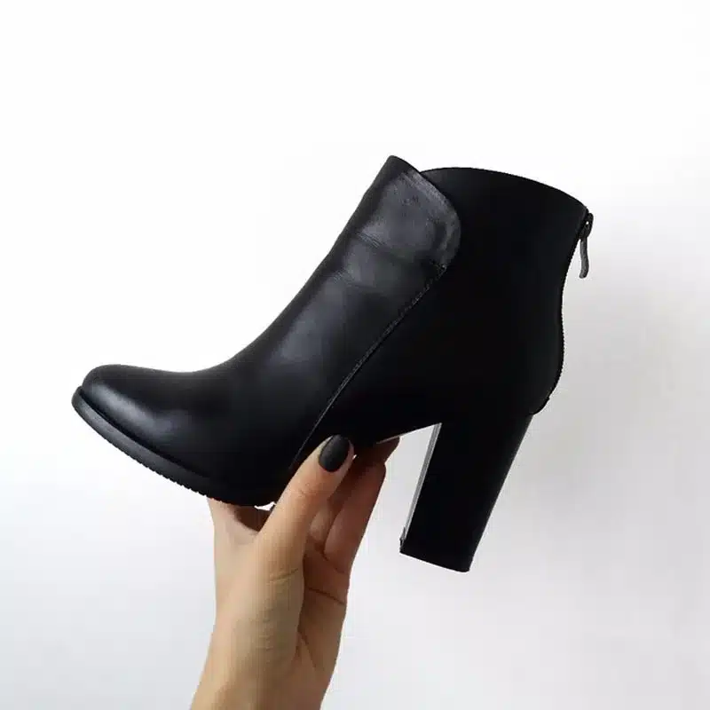 Meotina Genuine Leather Shoes Women Ankle Boots Autumn Thick High Heel Martin Boots Zip Winter Handmade Leather Shoes Boot Black 11