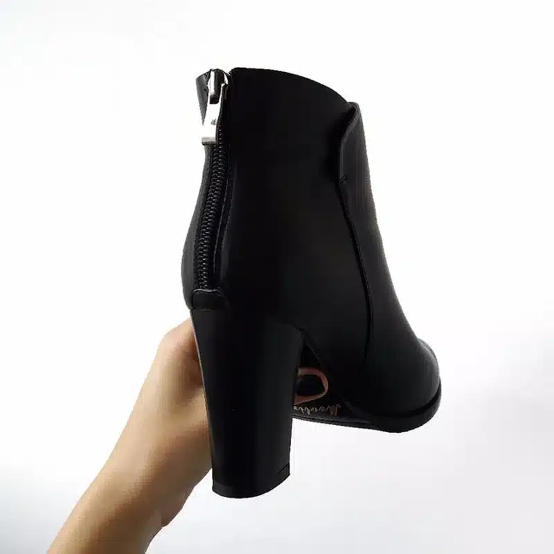 Meotina Genuine Leather Shoes Women Ankle Boots Autumn Thick High Heel Martin Boots Zip Winter Handmade Leather Shoes Boot Black 13