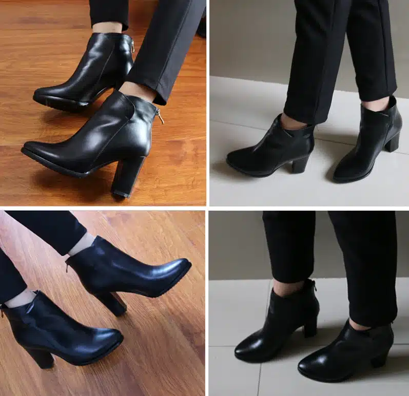 Meotina Genuine Leather Shoes Women Ankle Boots Autumn Thick High Heel Martin Boots Zip Winter Handmade Leather Shoes Boot Black 17