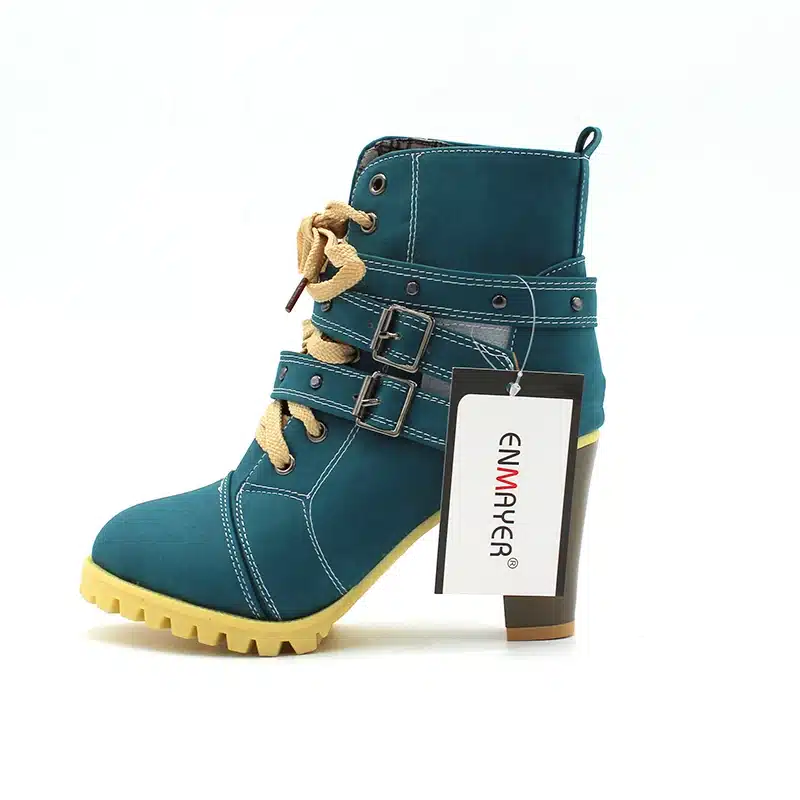 ENMAYER Fashion Women Boots Style Lace Up High Heels Boots Waterproof Platform Ankle Boots for Women Shoes New Sale Shoes Women 11