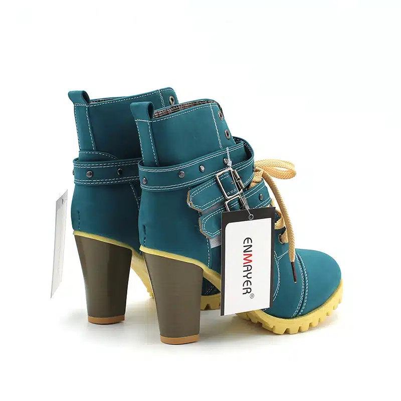 ENMAYER Fashion Women Boots Style Lace Up High Heels Boots Waterproof Platform Ankle Boots for Women Shoes New Sale Shoes Women 13