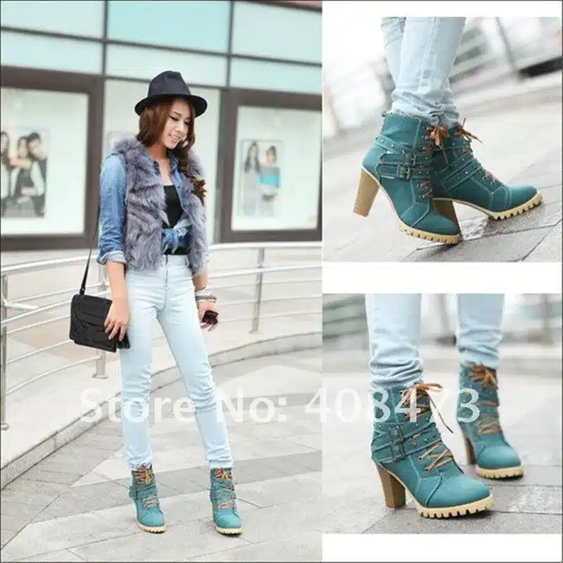 ENMAYER Fashion Women Boots Style Lace Up High Heels Boots Waterproof Platform Ankle Boots for Women Shoes New Sale Shoes Women 17