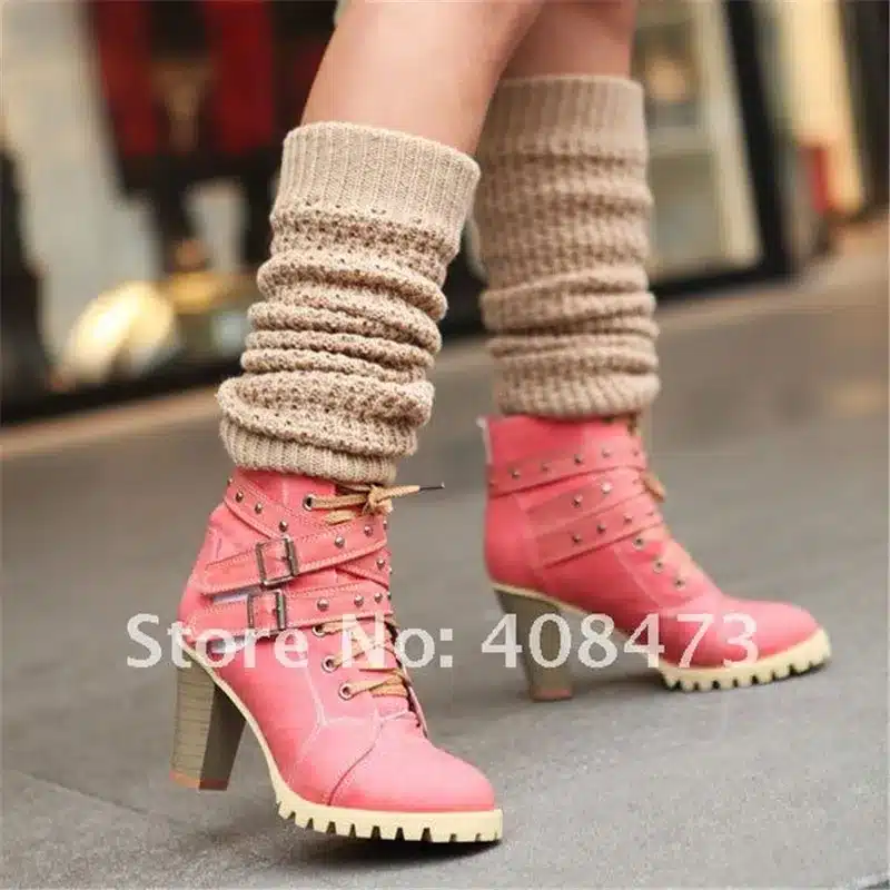 ENMAYER Fashion Women Boots Style Lace Up High Heels Boots Waterproof Platform Ankle Boots for Women Shoes New Sale Shoes Women 19