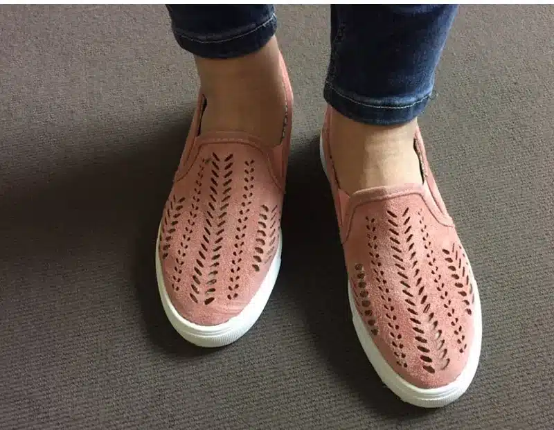 MCCKLE 2018 Women's Vulcanize Cut-outs Flat Brand Slip-on Platform Elastic Band Ladies Style Loafers Flock Woman Female Shoes 14