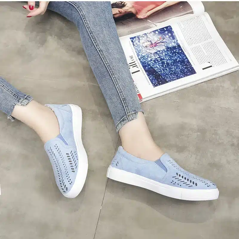 MCCKLE 2018 Women's Vulcanize Cut-outs Flat Brand Slip-on Platform Elastic Band Ladies Style Loafers Flock Woman Female Shoes 19