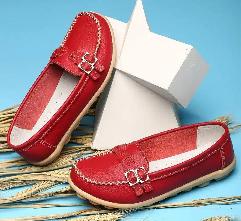 Soft Genuine Leather Shoes Women Slip On Woman Loafers Moccasins Female Flats Casual Women's Buckle Boat Shoe Plush Size 35-41 8