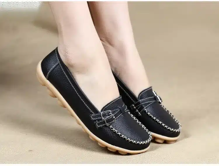 Soft Genuine Leather Shoes Women Slip On Woman Loafers Moccasins Female Flats Casual Women's Buckle Boat Shoe Plush Size 35-41 12