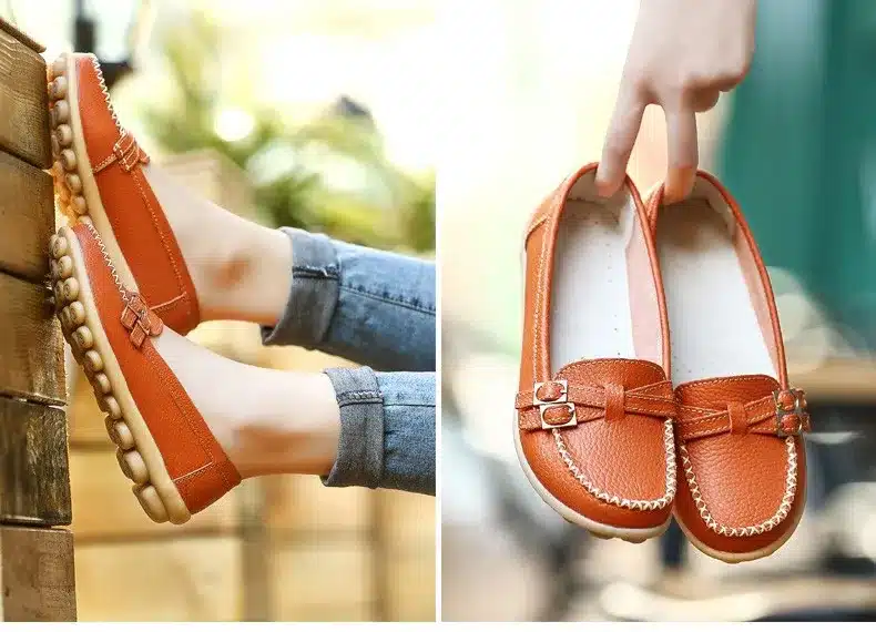 Soft Genuine Leather Shoes Women Slip On Woman Loafers Moccasins Female Flats Casual Women's Buckle Boat Shoe Plush Size 35-41 15